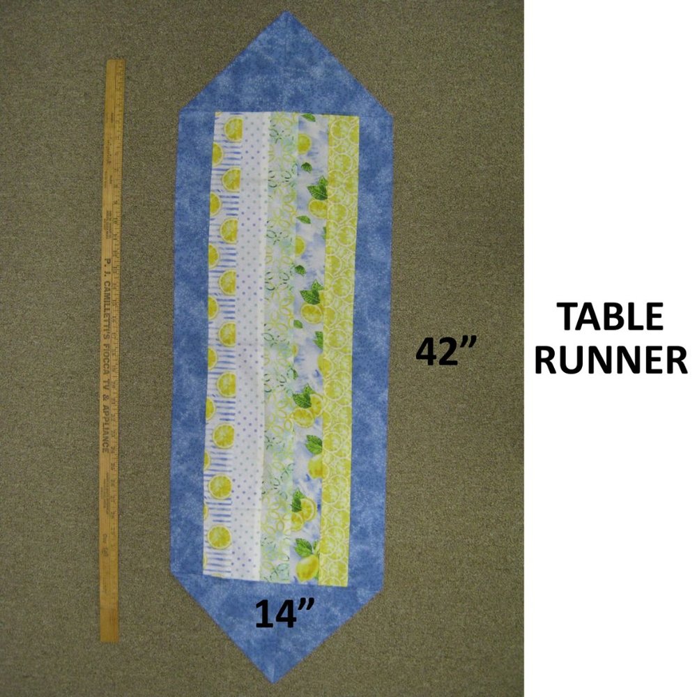 Handmade NEW -Table Runner Blue with Lemons Blue Backing